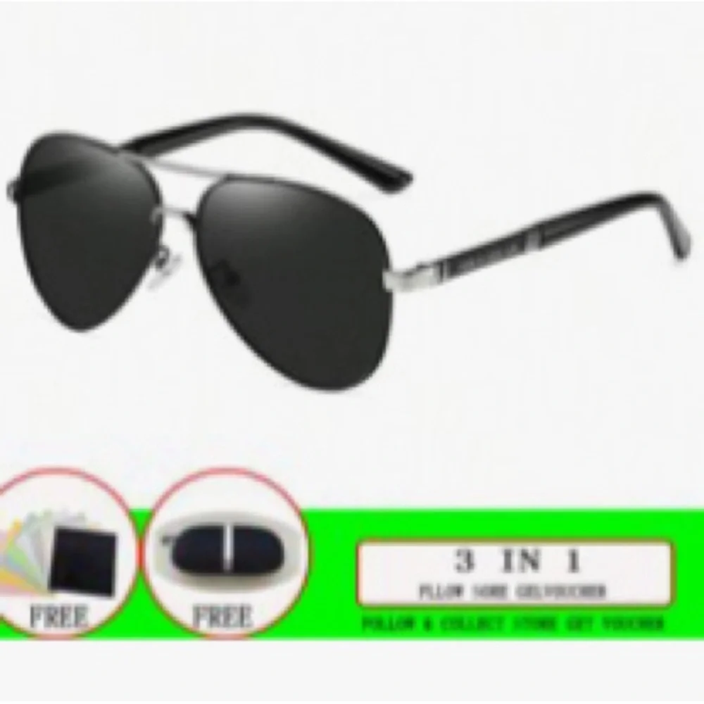 NWOT- Unisex 2pr Black with silver trim Aviator Sunglasses with case/wipe